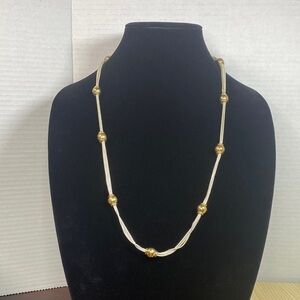 Vintage Silver Tone 4 Layer Mesh Chain with Gold Tone Ball Station Bead Necklace